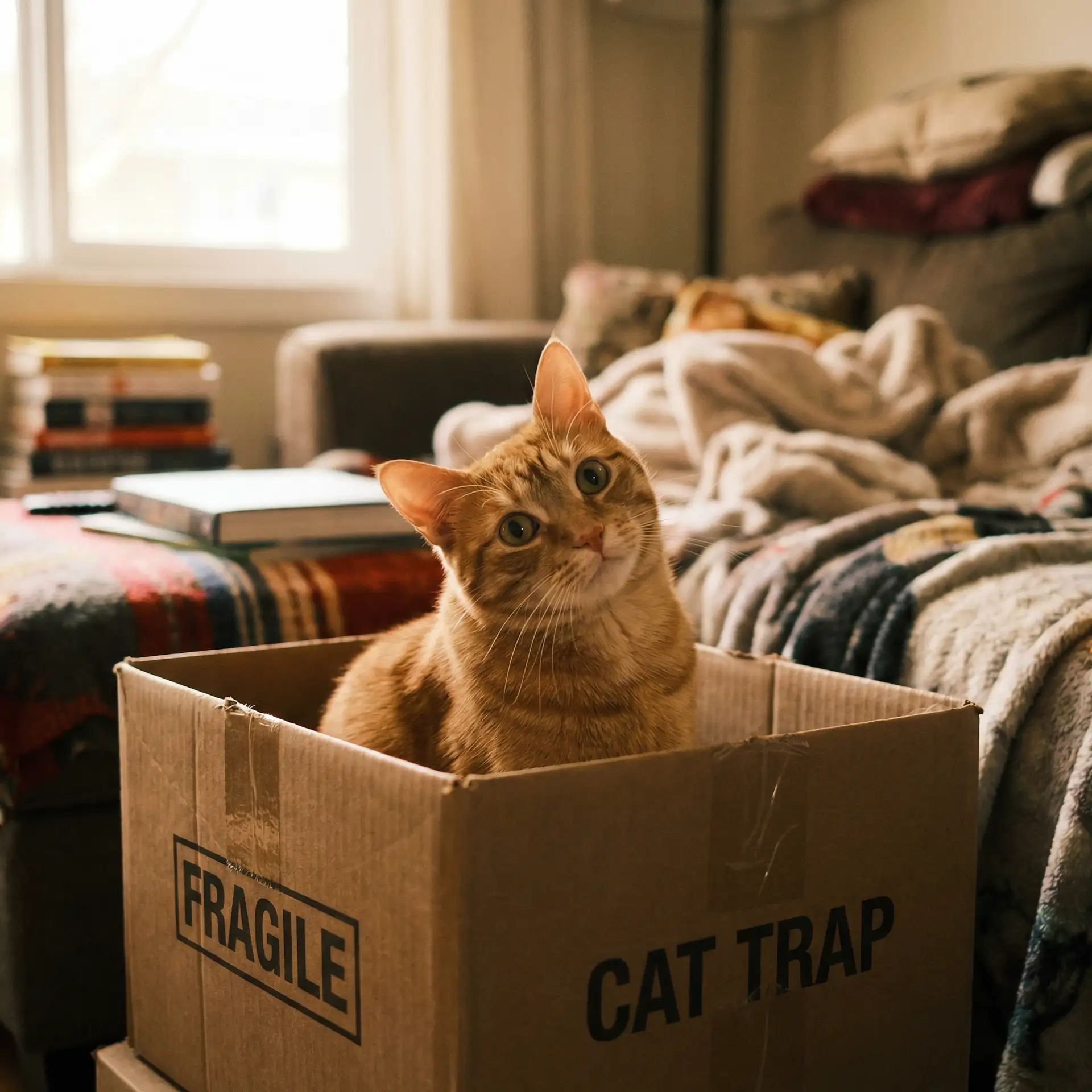 橘猫躲在纸箱里 - 新金品梅