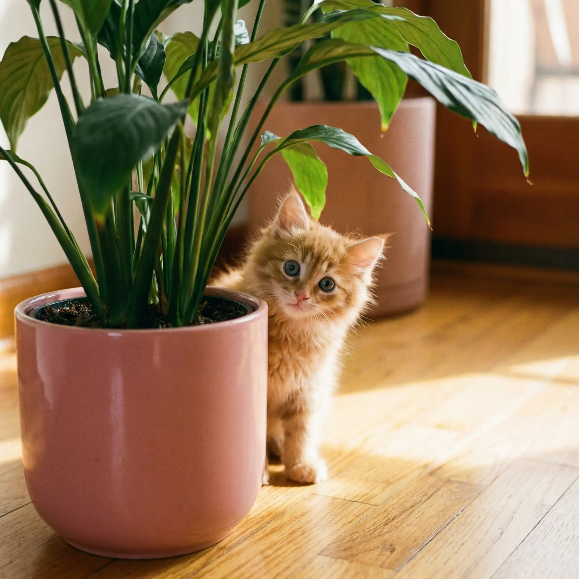 小猫从花盆后探头 - 新金品梅